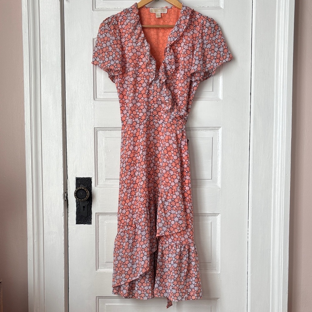 MICHAEL KORS FLORAL MIDI WRAP DRESS